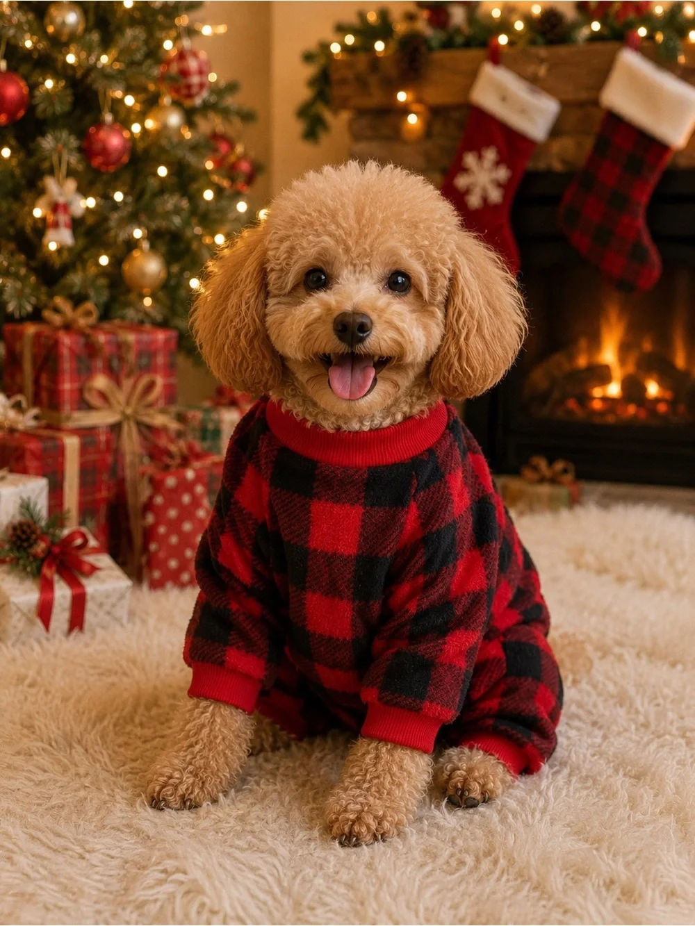 Cozy Red & Black Plaid Dog Sweater - Holiday Pet Pullover Size Small